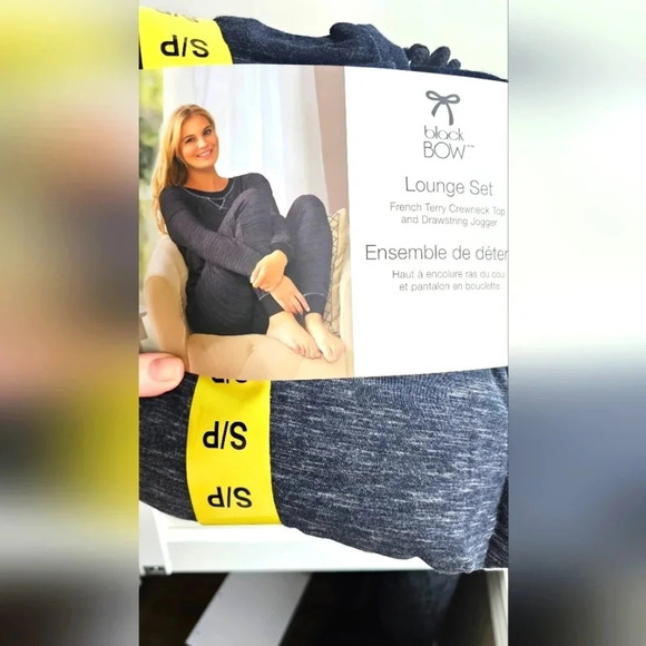 Black Bow Lounge Set Crewneck Terry Top Drawstring Jogger size S Viscose - Picture 2 of 9